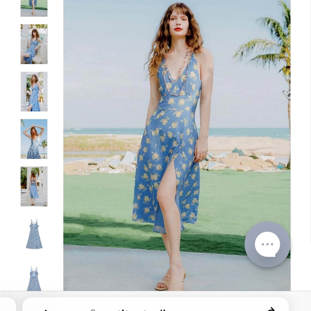 Petite Studio Blue Floral Midi Dress with Yellow Flowers XS